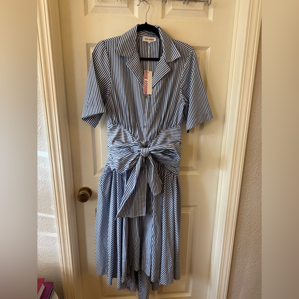 NWT Rosie Assoulin Blue and White Tie Front Midi Sundress